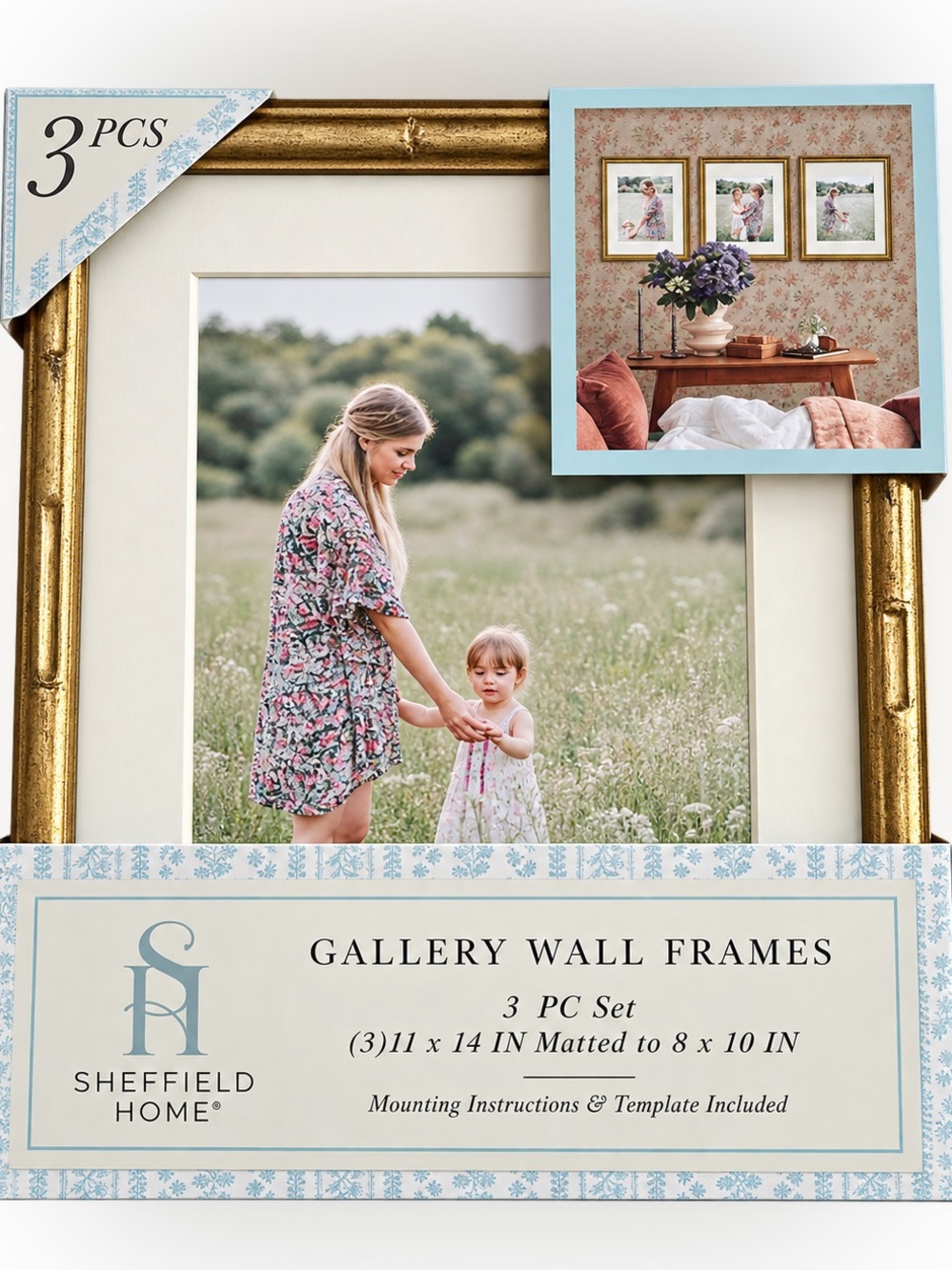 Set of 3 Bamboo Look Picture Frames With Matting